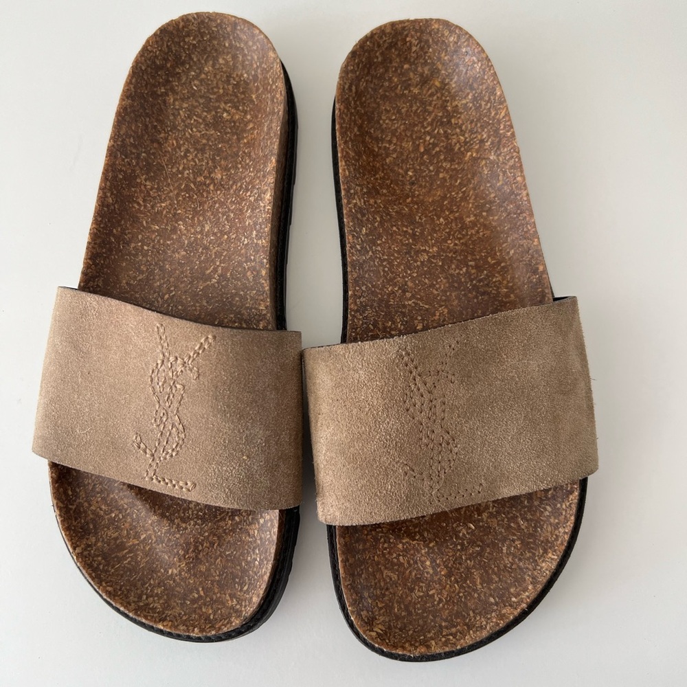 Yves Saint Laurent Joan Slide Tan Suade Sandals Size 9